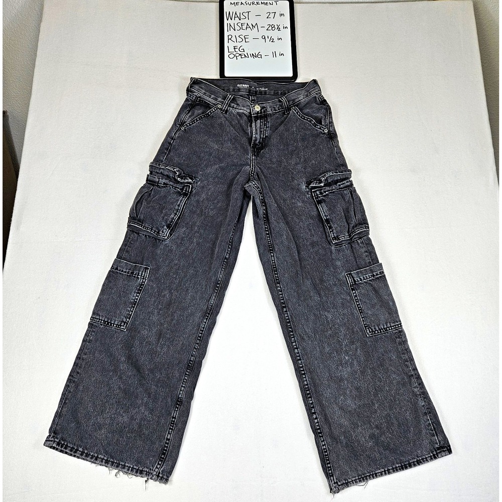 Old Navy Drapey Denim Women’s Mid-Rise Baggy Wide-Leg Cargo Jeans Gray 0
